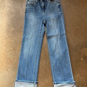 Risen straight leg cuffed jeans size 3